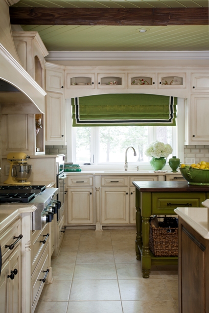 treatments, painted island and fruit bowl and vases in this kitchen treatments, painted island and fruit bowl and vases in this kitchen