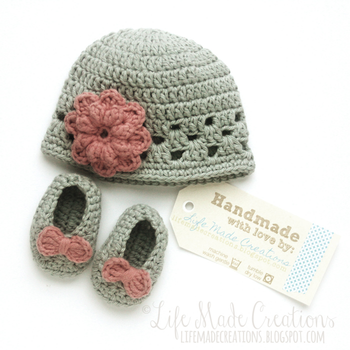 Life Made Creations crochet baby hat & booties