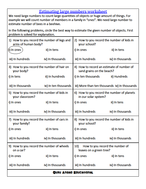 3rd Grade Math: Estimating Numbers