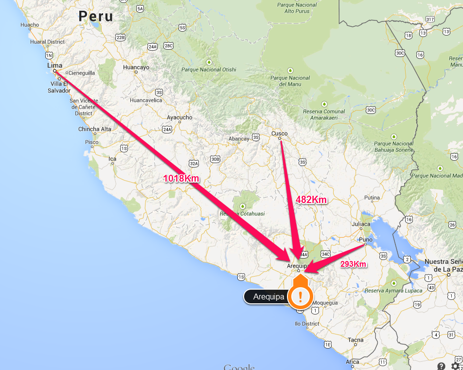 Arequipa, Google Maps Snapshot