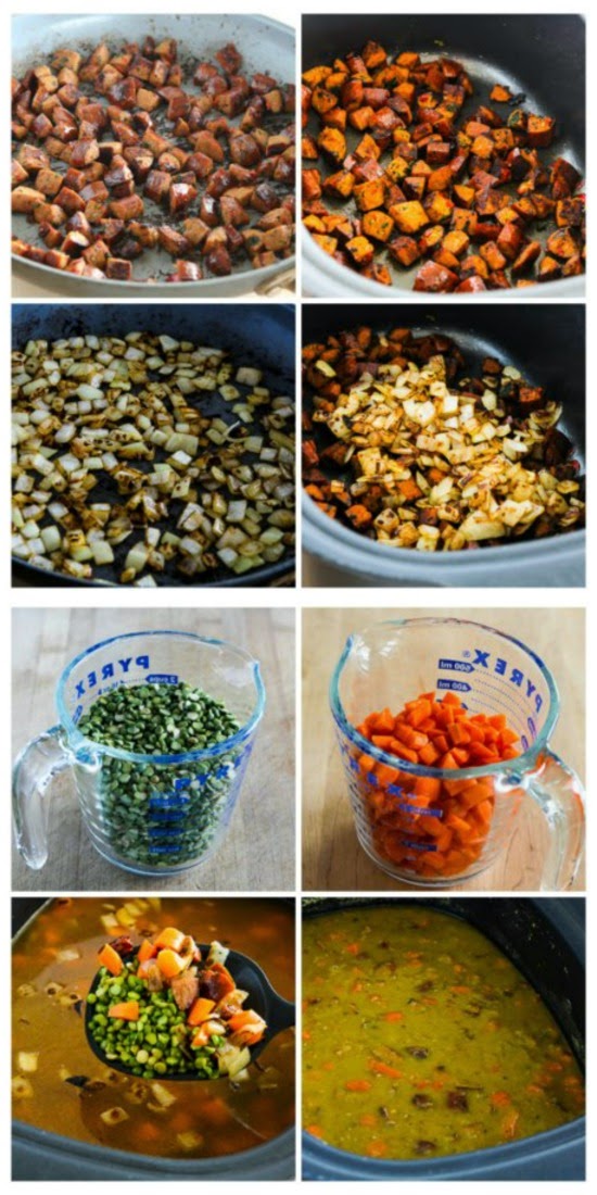 Slow Cooker Split Pea Soup Recipe with Chicken Sausage and Carrots from