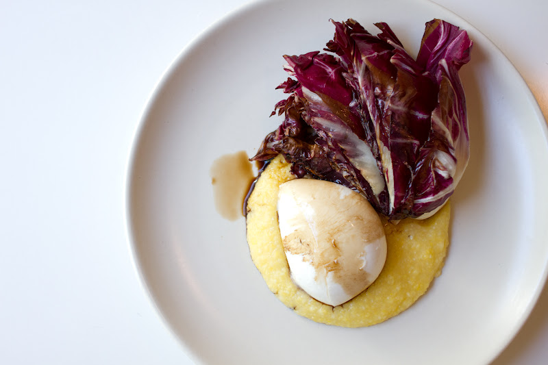 Bon Appétempt Warm Fresh Mozzarella with Grits, Seared Radicchio, and Balsamic