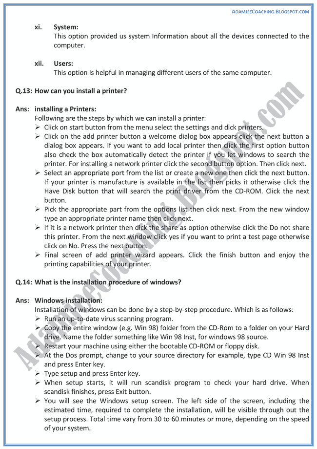 Introduction-To-Windows-Operating-System-Descriptive-Question-Answers-Computer-IX