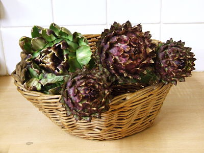 Cardoon and globe artichoke buds in basket