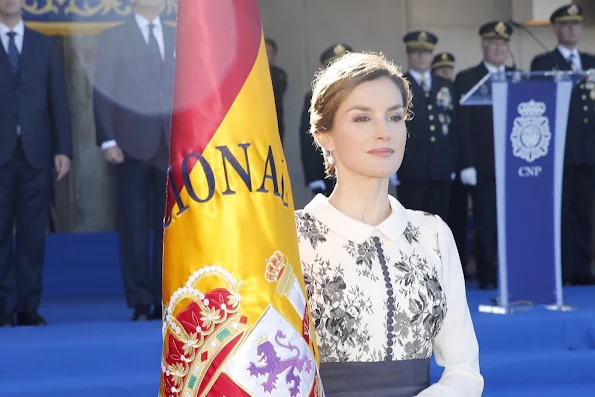 Queen Letizia of Spain delivers spanish flag to National Police at National Police School Headquarters
