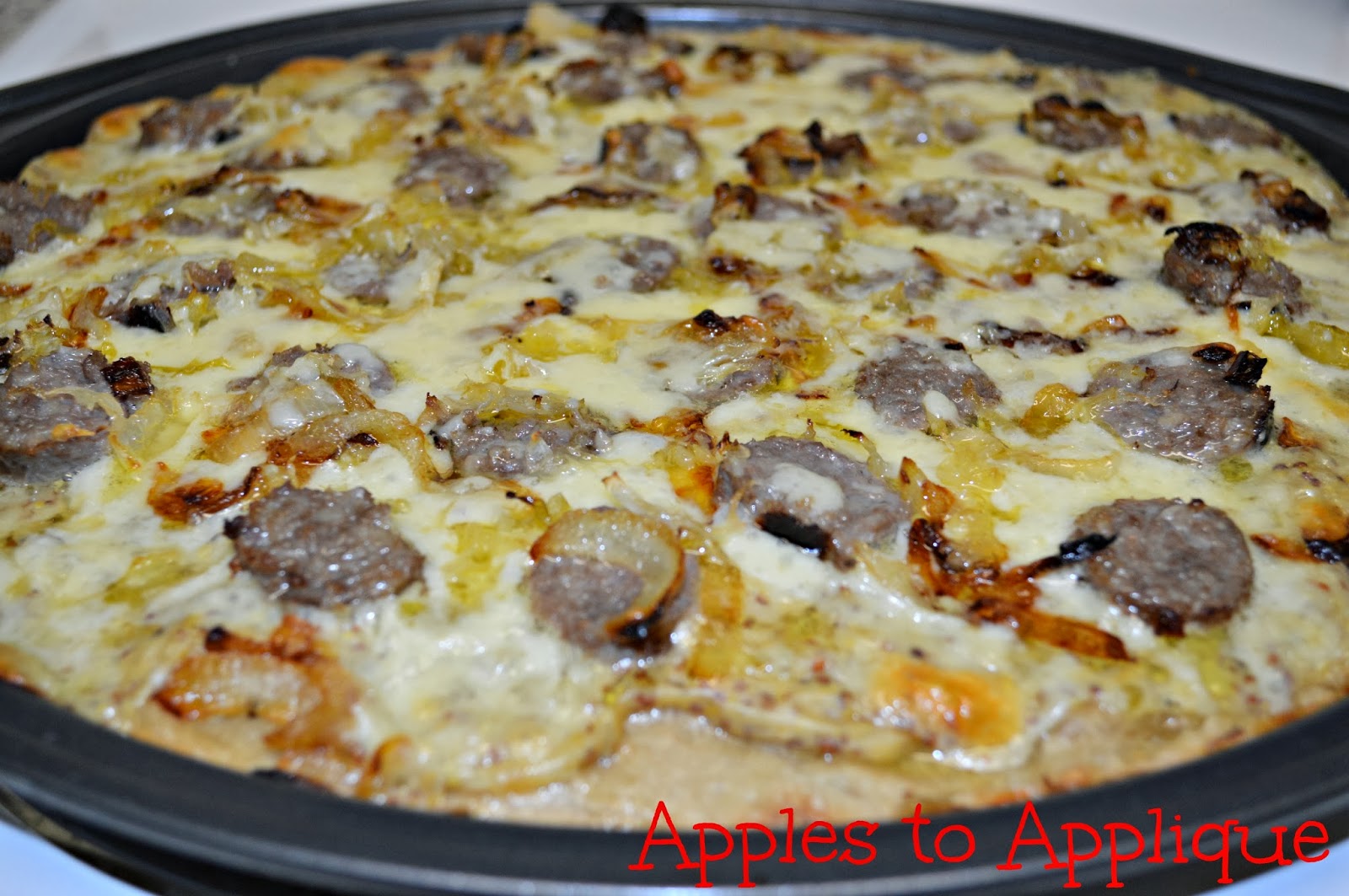 Apples to Applique Bratwurst Pizza with Beer Crust and BeerMustard