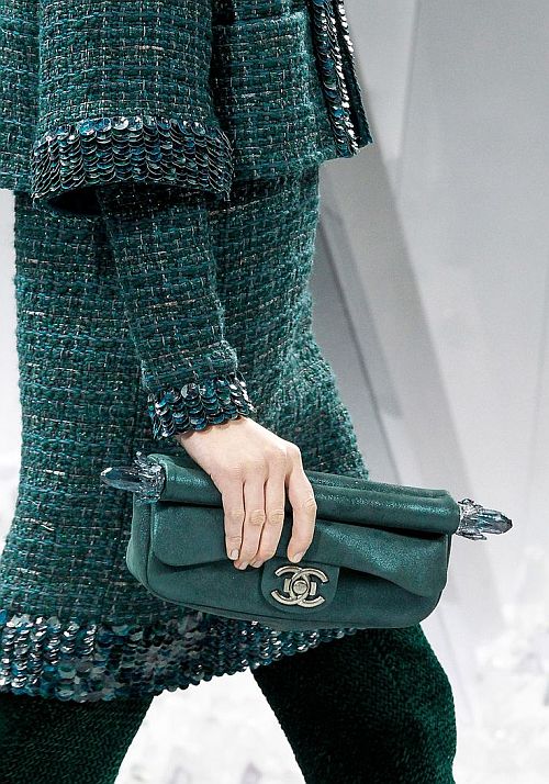 runway details: teal suit and bag by Chanel F/W 2012