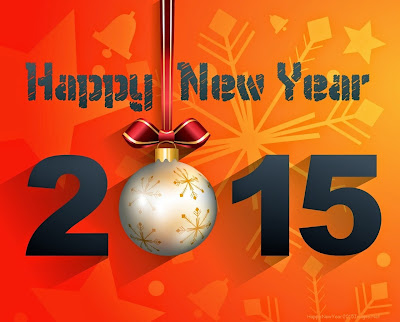 Happy New Year 2015 With Decorations On Orange Background Happy New Year 2015 With Decorations On Orange Background