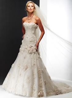 A textured a-line wedding dress with flowers.