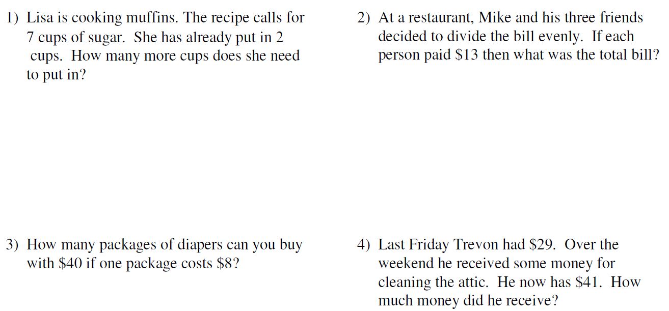 worksheet 1 Step Word Problems mr howards esol math 6th 1 step word problems problems