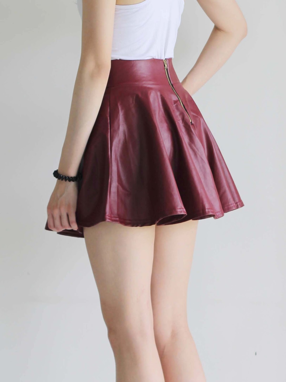 Mango+Orangie Inspired Leather Skater Skirt with Back Zipper