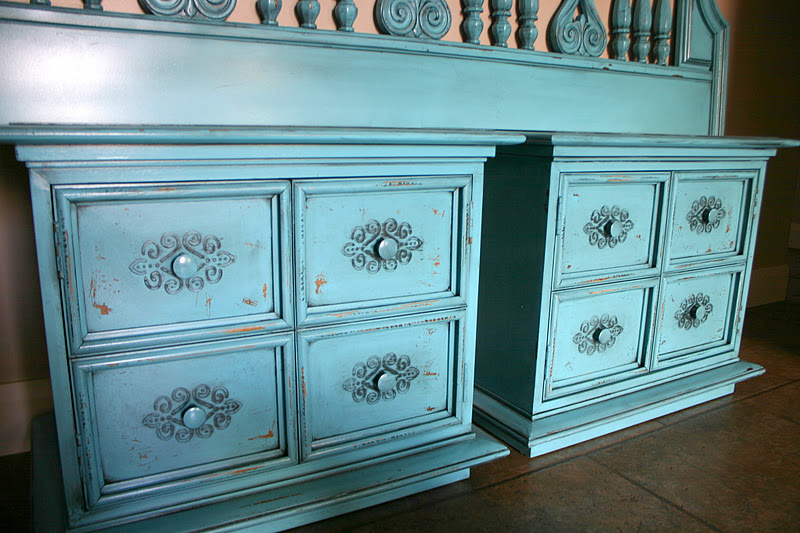 Doubletake Decor Funky Teal Headboard & Nightstands