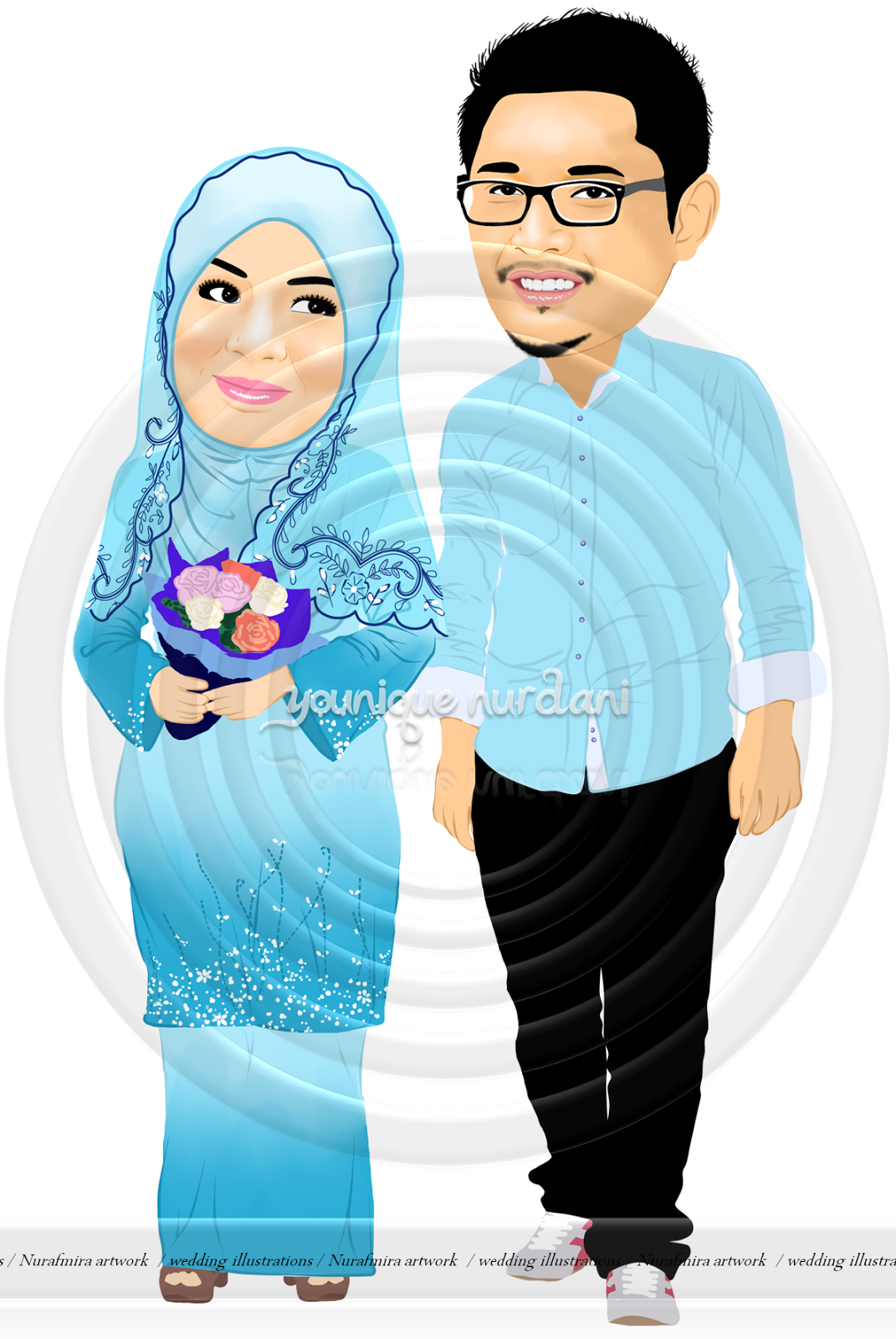 Lukisan perkahwinan Nurafmira dan pasangan
