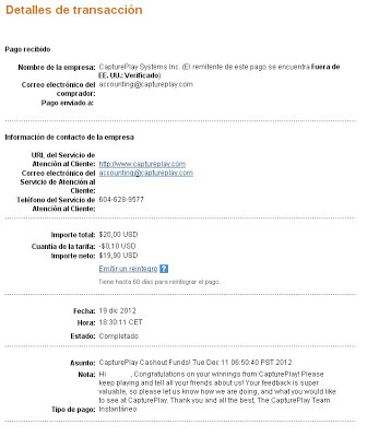 Segundo comprobante de pago de CapturePlay Segundo comprobante de pago de CapturePlay
