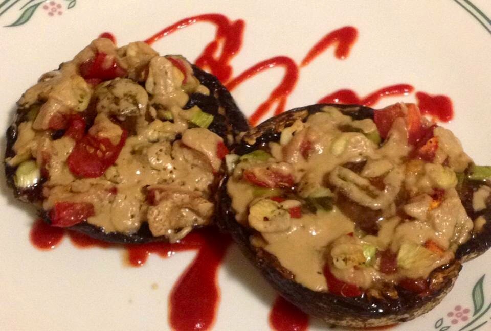 StayatHome Vegan Recipe Baked Portobello Mushroom Caps with Tahini