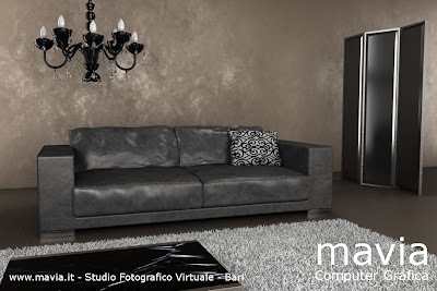Modellazione 3d e rendering 3d divano pelle nera per moderno salotto