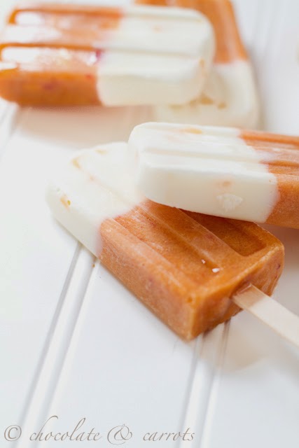 peach yogurt popsicle recipe from Chocolate & Carrots