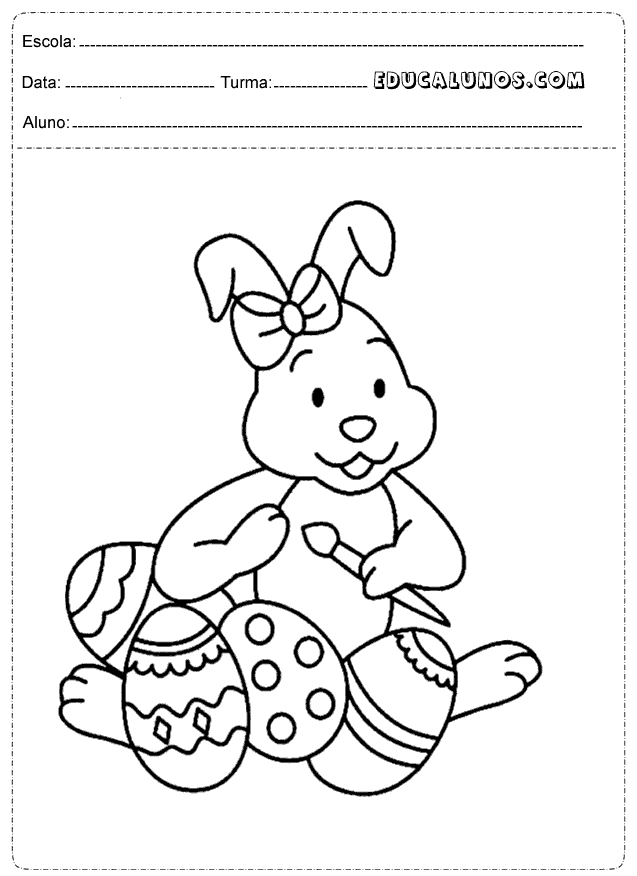 Colorir coelho pintando ovos da páscoa