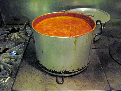 A classic red sauce simmers on the stove of the Old New York restaurant Chez Napoleon
