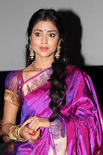 Shriya Saran Cute Photo Shoot In Indian Saree at press meet