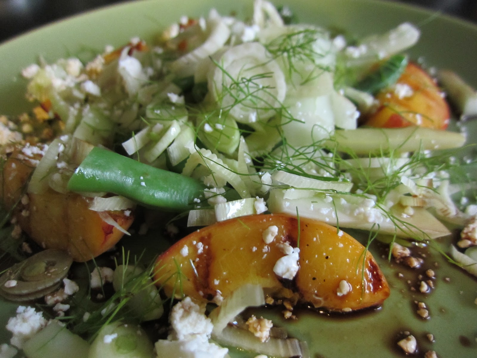 raspberry eggplant Grilled Peaches with Summer Greens