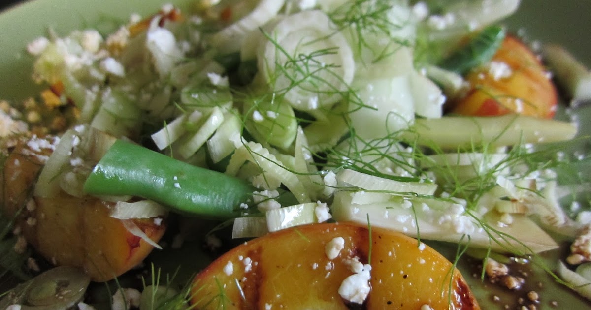 raspberry eggplant Grilled Peaches with Summer Greens