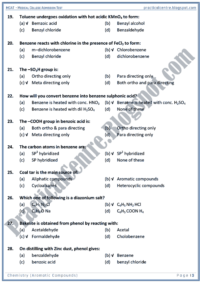 mcat-chemistry-aromatic-compounds-mcqs-for-medical-college-admission-test