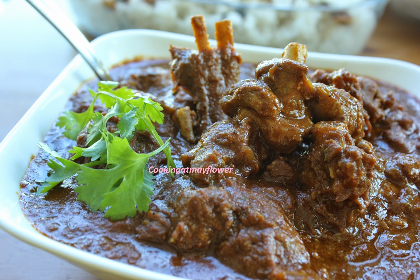 Cooking at Mayflower Mutton brown curry/Mutton in brown gravy