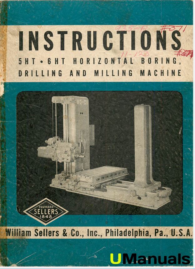 Machinery Manuals William Sellers 5HT 6HT Horizontal Boring Milling