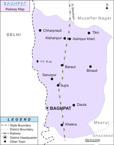 Map Of Baghpat District Up Rail-Map-India: Bagpat-Railway-Map