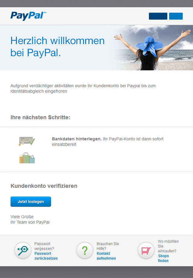 Phishing Mail Alerts Paypal Fall 6561 9645 9954 9994