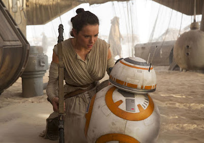 Image of Daisy Ridley and BB-8 in Star Wars The Force Awakens