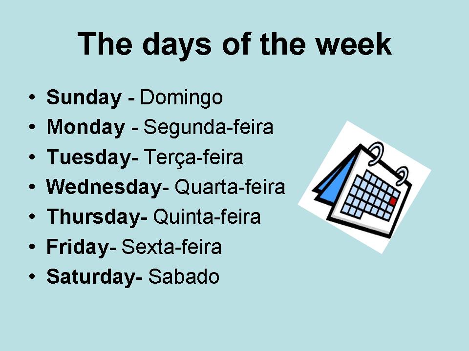 Dias da Semana e Meses do Ano em Inglês