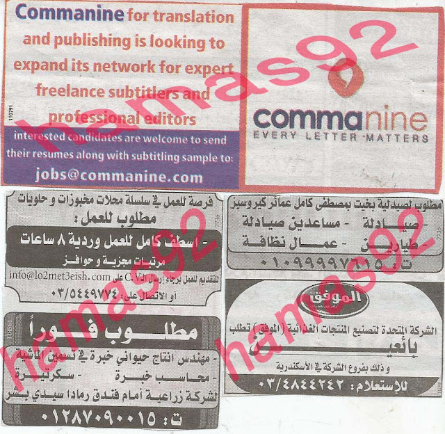 وظائف خالية فى جريدة الوسيط الاسكندرية الاثنين 26-08-2013 %D9%88+%D8%B3+%D8%B3+9