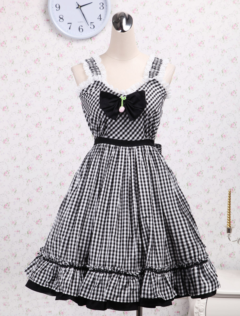 Black and White Cute Bow School Lolita Dress