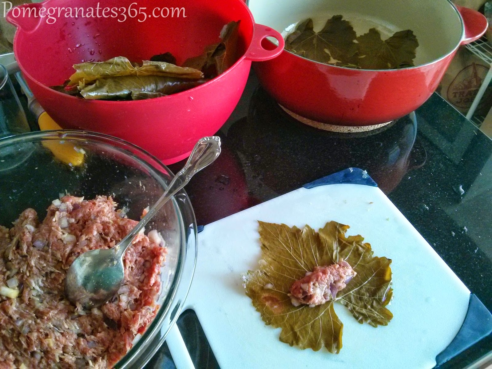 grape leaves and ground beef stuffing