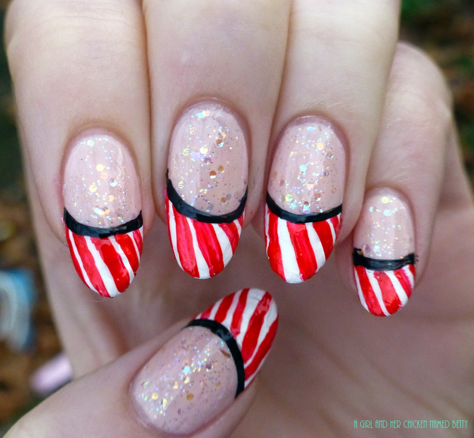 Candy Cane Dipped French Tips GirlChickBetty