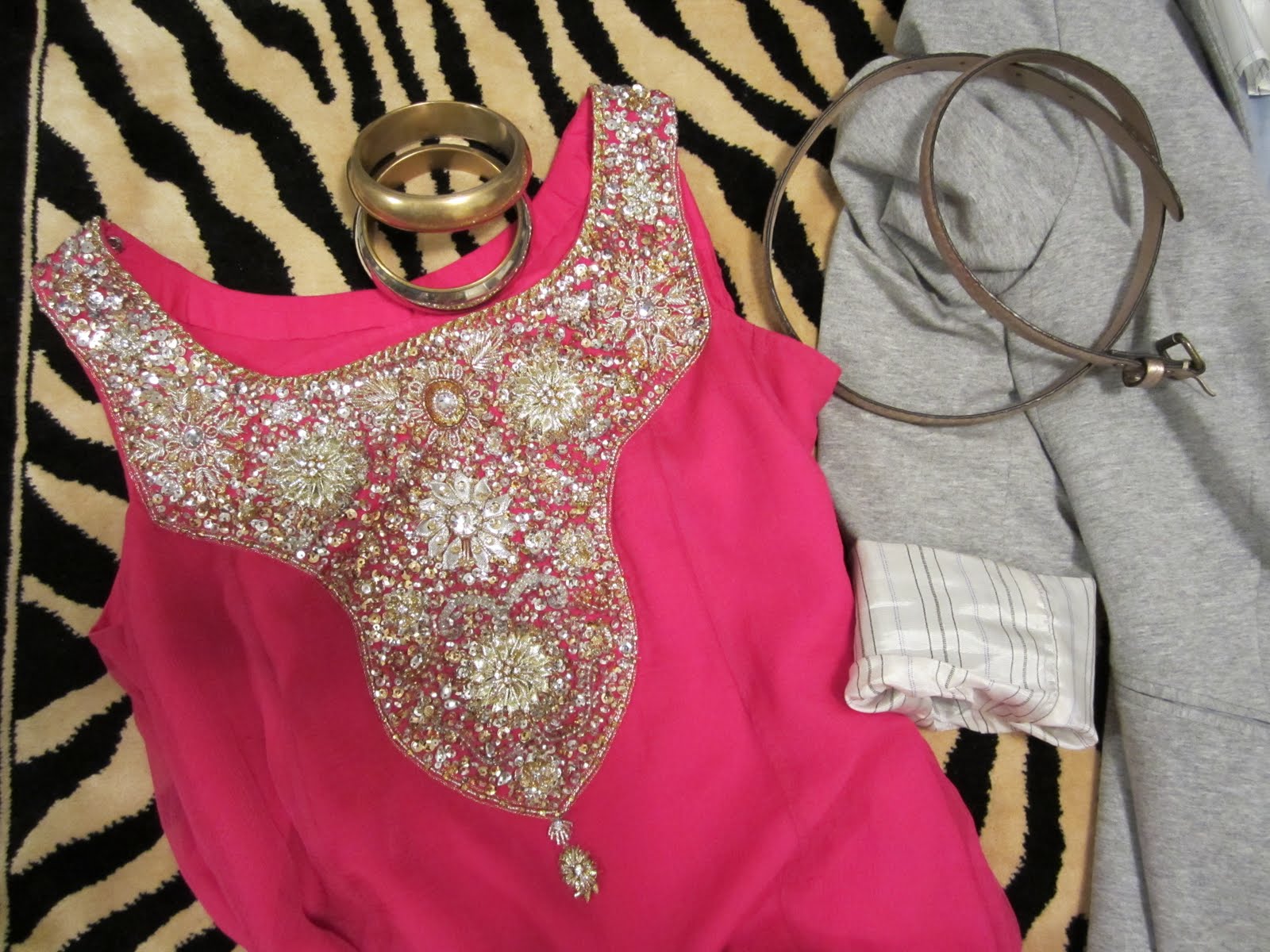 How to Wear Ethnic Pieces Belted Blazer + Pink Embellished Maxi THE