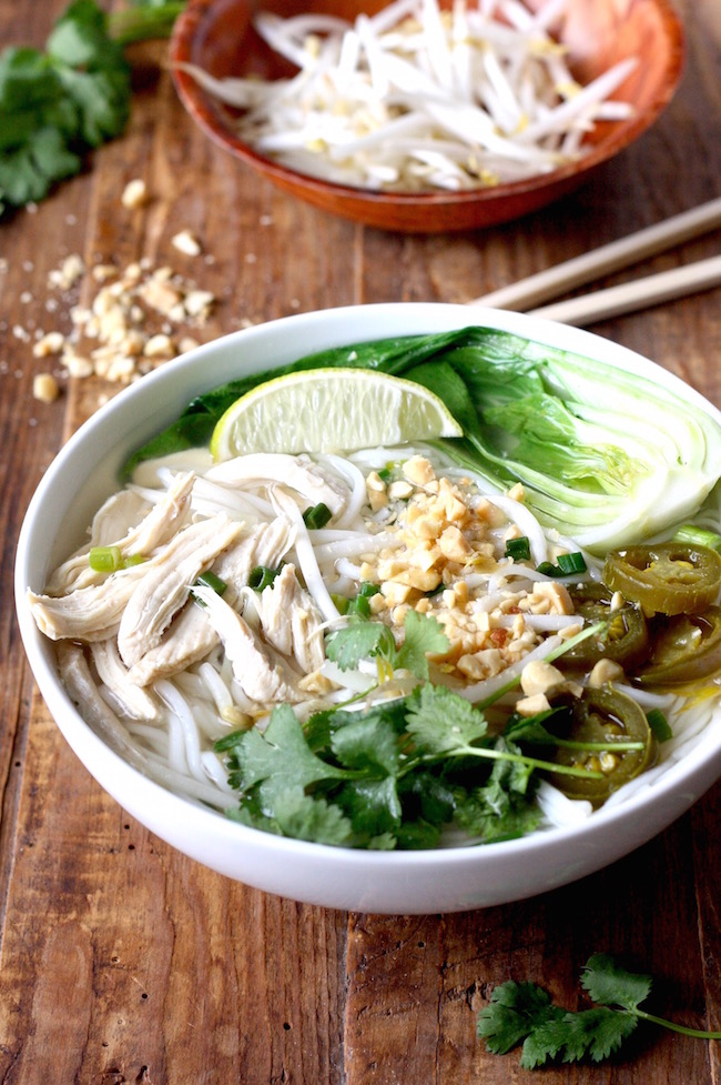 Thai Rice Noodle Soup with Chicken Season with Spice