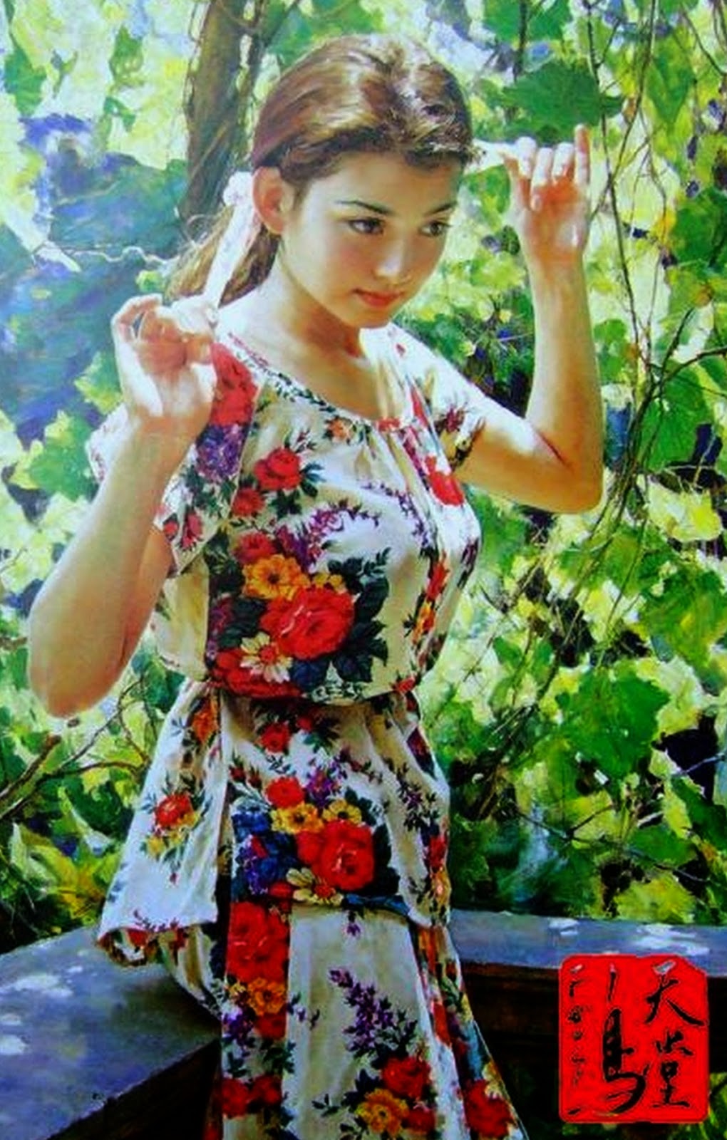 mujeres-chinas-en-cuadros-de-paisajes cuadros-de-mujeres-chinas-paisajes