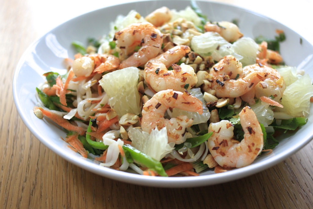Nutmegs, seven Asian pomelo noodle salad with lemongrass prawns and
