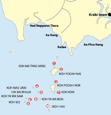 Map of diving at Krabi province