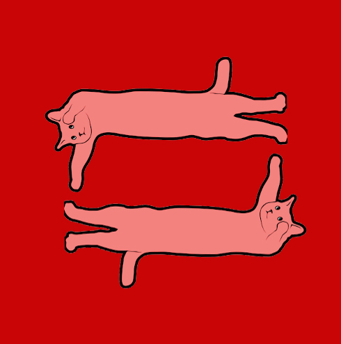 Red square marriage equality logo with two long cats.
