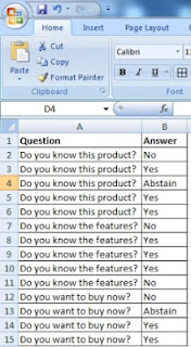 Sample survey customer data in Microsoft Excel