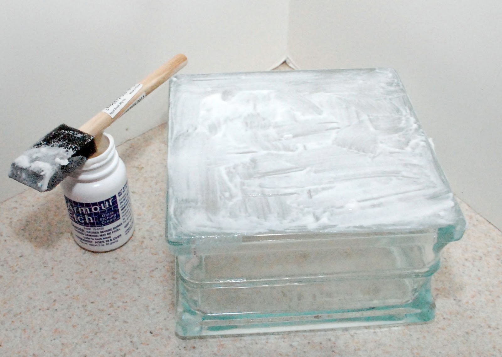 I used Armour Etch to give the glass a frosted look. I etched both sides.