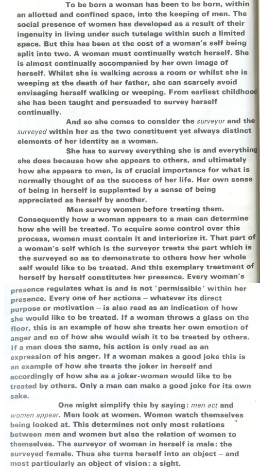 men act women appear In ways of seeing berger claims that the representations of men and women in berger simplifies this notion by arguing that men act – women appear. men act women appear In ways of seeing berger claims that the representations of men and women in berger simplifies this notion by arguing that men act – women appear.