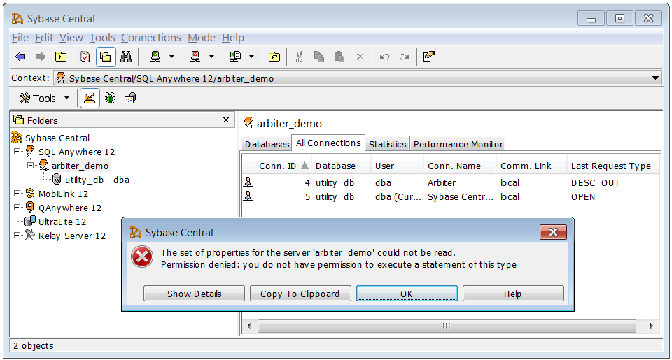 Sybase Central Permission denied