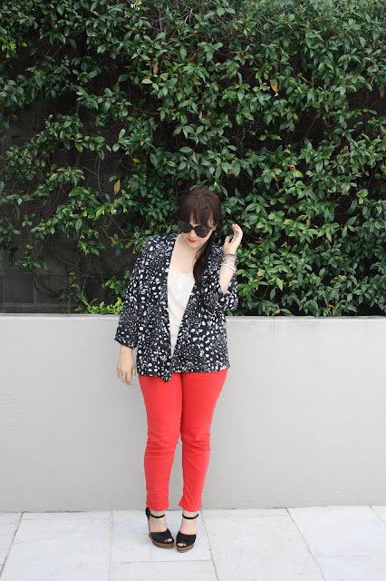 Kimono & Red Jeans - Daily Outfit 061611
