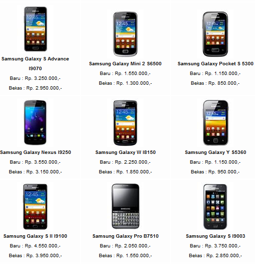 gambar dan daftar harga hp samsung