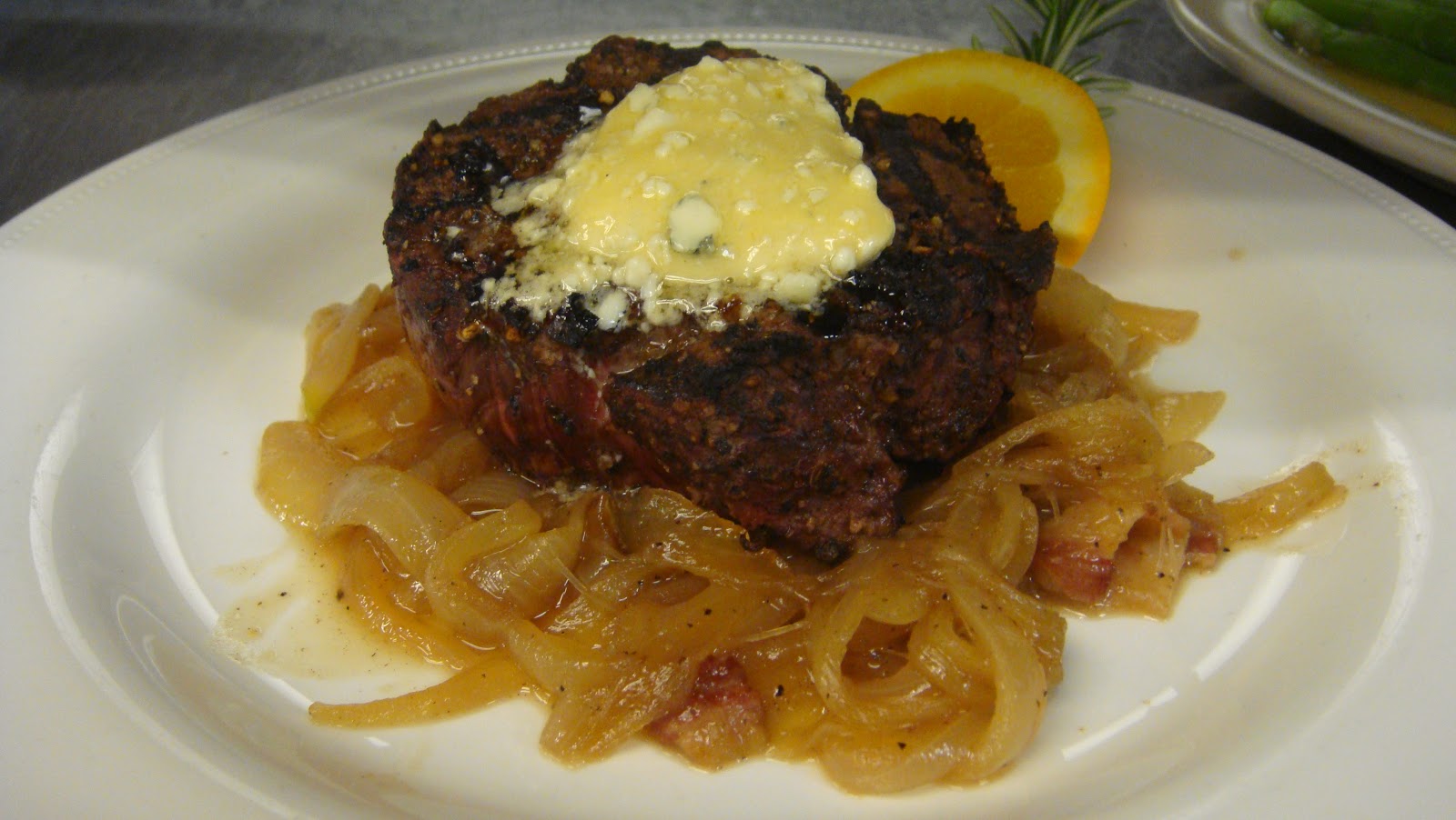 Kitchen Inferno Tenderloin with BaconOnion Jam and Blue Cheese Butter